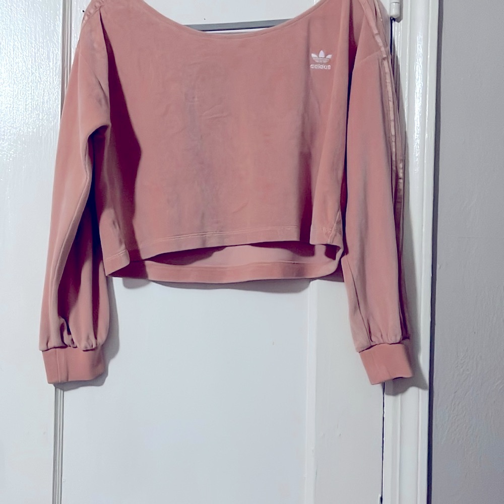 Adidas Pink Boxy Cropped Long Sleeve Sweatshirt